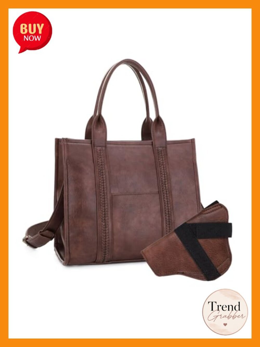 Faux Leather Tote Bag with Hidden Pocket and Removable Strap